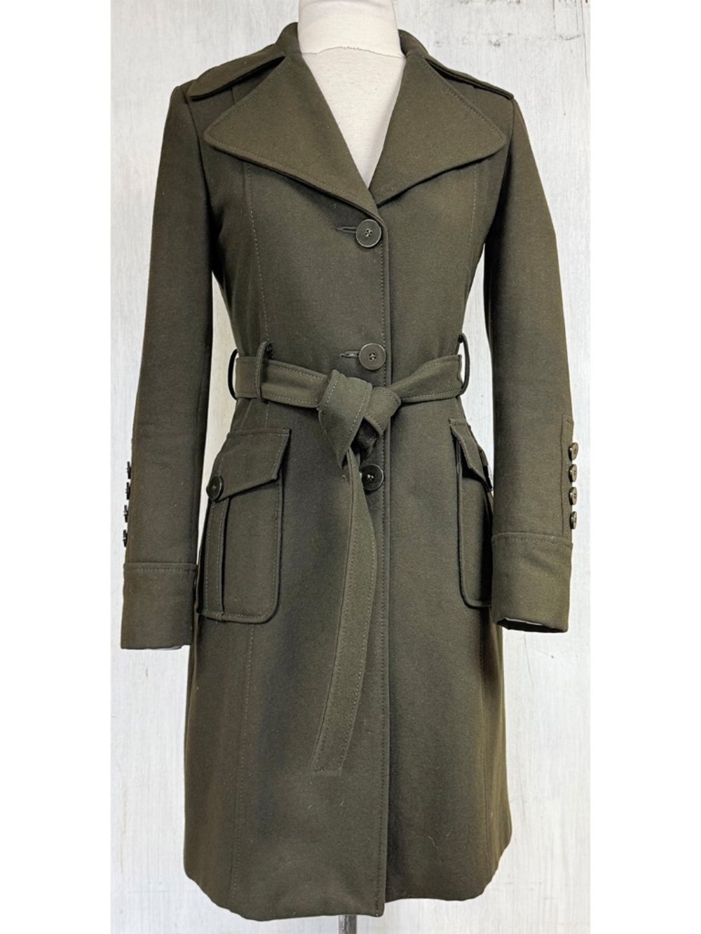 Vintage Kenneth Cole Reaction Military Trench Coat - Olive Green Size 2